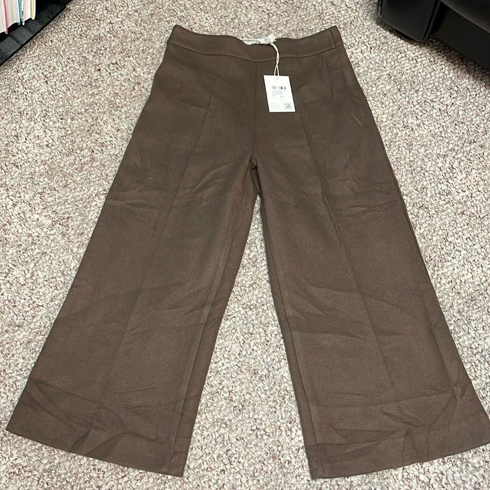 Pink martini Nadia cropped wool like wide leg tie flare pants